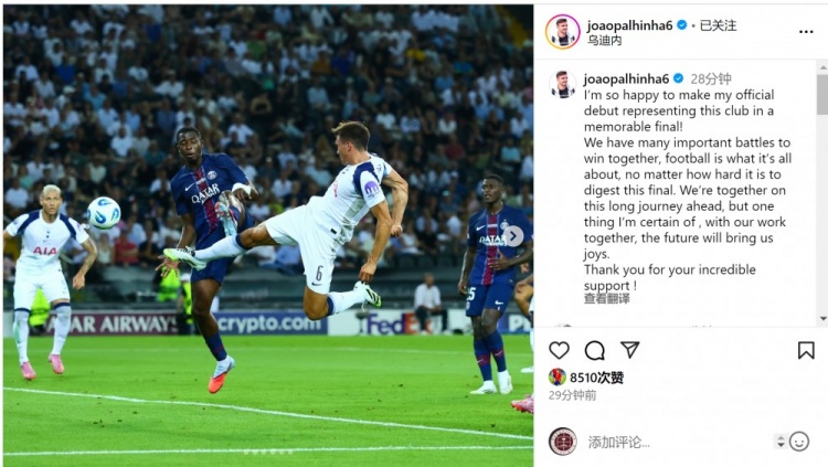 帕利尼亚首秀热刺倍感欣喜，团结奋进未来可期